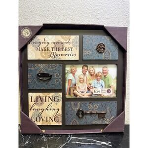 New View 6x4 Photo Frame Living Laughing Loving Rustic Blue Damask Wall Decor